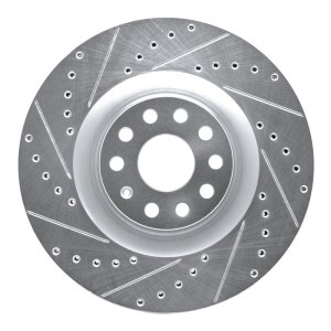 Audi S3 Brake Rotor (1) - Front Left - R1 Concepts - Drilled & Slotted - Silver - `06-`13